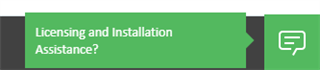 Screenshot showing a green chatbot link for Licensing and Installation Assistance on the Trados Studio website.