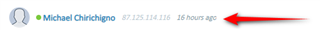 Screenshot showing a user profile with the name Michael Chirichigno and a timestamp indicating a post was made 16 hours ago, highlighted by a red arrow.
