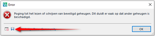 Error dialog box in Trados Studio with a message indicating a problem with saving or writing to a file, with an 'OK' button.