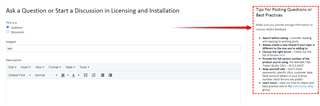 Screenshot of Trados Studio forum with a red arrow pointing to the 'Best Practices' section outlining steps to ask a question, including providing version and explaining the technical problem.