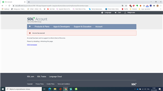 Screenshot of Trados Studio error message 'An error has occurred' with a red error box and a link to 'Please try reloading the page.'
