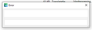 Screenshot of Trados Studio displaying an empty error dialog box with the title 'Error'.