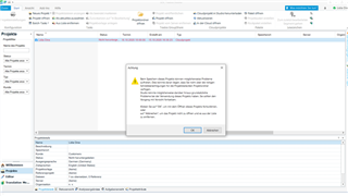 Trados Studio error message dialog box stating 'An error has occurred while trying to open the project. The project file may be corrupt or has been created in a newer version of the software.' with an OK button.