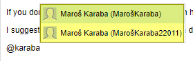 Highlighted text showing two different user accounts for Maros Karaba, one as 'MarosKaraba' and the other as 'MarosKaraba22011'.