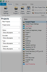 Trados Studio screenshot showing the Projects view with 'Show all projects' filter selected. No errors or warnings visible.