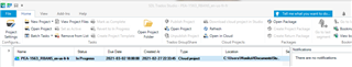 Trados Studio screenshot showing the 'Create Package' option grayed out despite the project being highlighted.