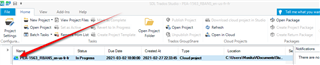 Screenshot of Trados Studio showing a cloud project creation error with a red arrow pointing to the 'Create Package' option which is disabled.