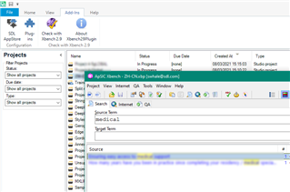 Screenshot of Trados Studio interface showing a project list with one project named 'AgriCo Bench - EN-GB>PL' highlighted, indicating it's selected.