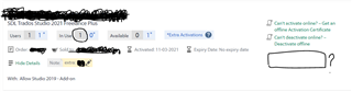 Trados Studio 2021 Professional Plus activation screen with no visible reset button. A question mark indicates confusion about where to find the reset option.