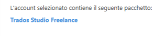 Account selection screen showing the package Trados Studio Freelance.