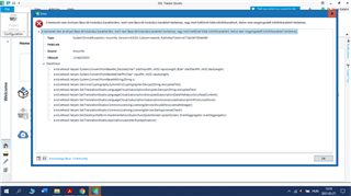 Screenshot of an error message in SDL Trados Studio 2021 showing a System.FormatException and a stack trace related to decryption and licensing services.