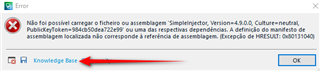 Error message in Trados Studio indicating a failed assembly cache file load with a Knowledge Base link and an OK button.