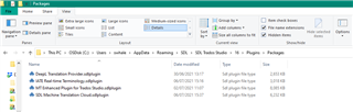 File Explorer window displaying contents of the Plugins folder within the SDL Trados Studio16 directory, including files like 'AnyTM Translation Provider.sdlplugin'.