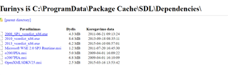 Screenshot of Trados Studio showing a directory path 'C:ProgramDataPackage CacheSDLDependencies' with a list of installation files and their details.