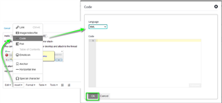Trados Studio screenshot showing the 'Code' window with an arrow pointing to the 'Add file to the thread' option.