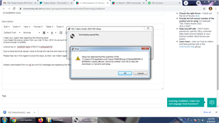 Error message on Trados Studio software stating 'An error has occurred in the script on this page. Line: 0 Error: Script error. Do you want to continue running scripts on this page?' with Yes and No options.