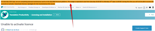Trados Studio error message displaying 'Unable to activate license' with a red warning icon.