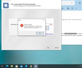 Trados Studio 2014 Product Activation window with an error message 'Activation of XML Editor failed - Serial number 2 (Crippleware functionality - 77)' and an OK button.