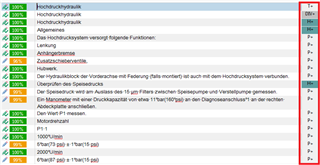 Screenshot of Managed Translation Enterprise - Ideas interface showing a list of text segments with corresponding translation progress percentages. Each segment is labeled with text type such as 'H1', 'P', or 'Li'. Red warning icons indicate issues needing attention.