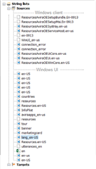 Screenshot of Passolo Ideas showing a list of sources organized under a project with multiple clientsproducts. A separator with a title 'Windows Client' is visible for grouping related resources.