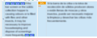 Screenshot of Trados Studio displaying a segment with a 94% fuzzy match. Tags are present in the source but missing in the target segment, suggesting manual tag insertion is required.