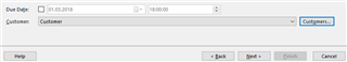 Project details dialog box with 'Customer' field showing a dropdown menu where the first entry is selected automatically.