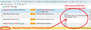 Screenshot of Trados Studio Ideas with a suggestion to place the name of the Translation Memory next to each segment for better visibility.