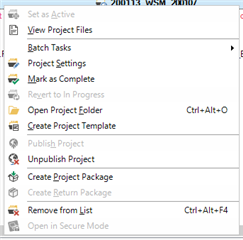 Right-click context menu in Trados Studio with options like Set as Active, View Project Files, Batch Tasks, and more, without a 'Copy GroupShare link' option.