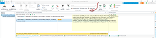 Screenshot of Trados Studio Ideas interface with a highlighted feature suggestion button and an open dialog box suggesting a new feature.