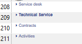 Screenshot of Trados Studio editor view correctly displaying source segment icons for 'Service desk', 'Technical Service', 'Contracts', and 'Activities'.