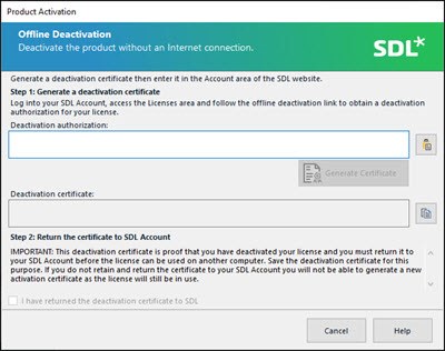 Deactivation certificate