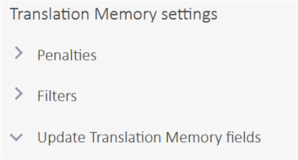 Close-up of Trados Studio Translation Memory settings with 'Update Translation Memory fields' option expanded.