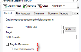 Screenshot showig the checkboxes to specify you are using regular expressions, and also that you wish to use back references.