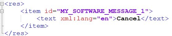 XML code snippet with a single language element for 'Cancel' in English.