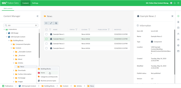 The new user interface for Tridion Sites 9.5 includes a 3-panel layout that includes a new property panel. A publication quick filter, links to owning publications, new Schema column, and several other enhancements will make the editor's live easier.