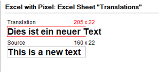 Screenshot of Trados Studio showing a translation 'Dies ist ein neuer Text' without WordWrap, resulting in a single line exceeding the width.