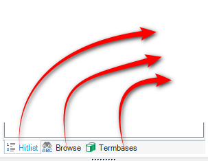 Screenshot showing the three main tabs "Hitlist", "Browse" and "Termbases"