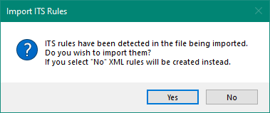 Popup window in Trados Studio asking if the user wishes to import ITS rules detected in the file being imported.