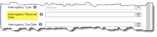 Screenshot of Trados Studio Properties dialog with highlighted metadata label 'Interrogatory Received Date' fully displayed after dialog redraw.