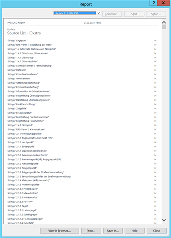 Screenshot of Trados Studio Display Report window listing strings extracted from the file, indicating the regex rule has been applied correctly.