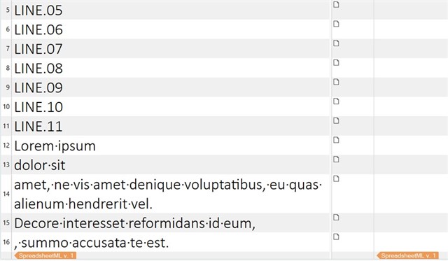Screenshot of Trados Studio showing lines 5 to 16 with text segments separated by soft breaks.