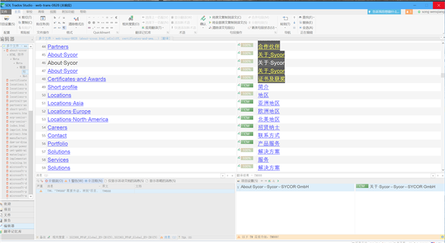 Trados Studio application window with multiple segments selected, showing a frozen state with no response.
