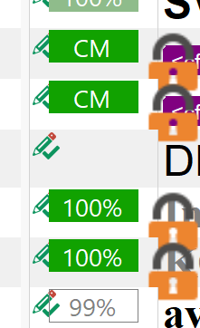 Screenshot of Trados Studio showing oversized lock symbols overlapping multiple segments, making it unclear which segments are locked.