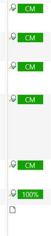 Screenshot of Trados Studio Editor displaying multiple segments labeled as 'CM' for context match and one segment labeled as '100%' match.