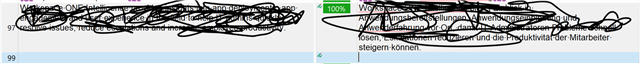 Screenshot of Trados Studio showing an empty segment in the translation editor. Segment number 99 is highlighted with no text in the target column.