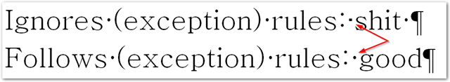 Screenshot showing Trados Studio text comparison with a red arrow pointing to a space discrepancy between the words 'rules' and a profanity, and 'rules' and 'good'.
