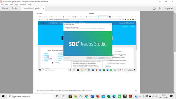 Screenshot of Trados Studio initial setup wizard with a message prompting to set up Studio for first-time use.