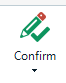 Close-up of the 'Confirm' button in Trados Studio ribbon with a pencil and checkmark icon indicating the action to confirm a translated segment.