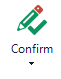 Screenshot of Trados Studio's Confirm button with a pencil and checkmark icon above the word 'Confirm'.
