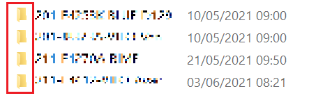 Screenshot showing Trados project list with blurred names and older projects marked with a specific icon.